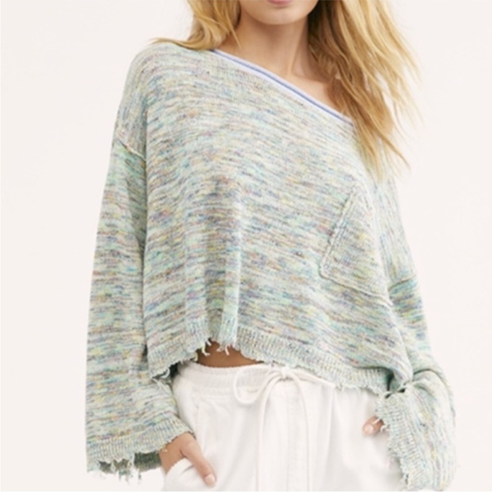 Free People Prism Space Dye Aqua knitted crop top.